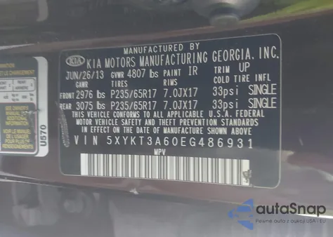 2014 Kia Sorento Lx из США, поврежденный, VIN 5XYKT3A60EG486931